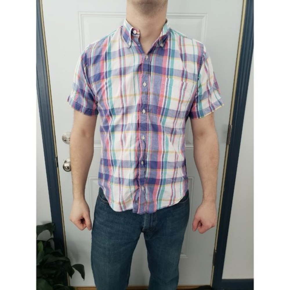 Vintage 80s Lord and‎ Taylor Purple and Pink Plaid Shirt